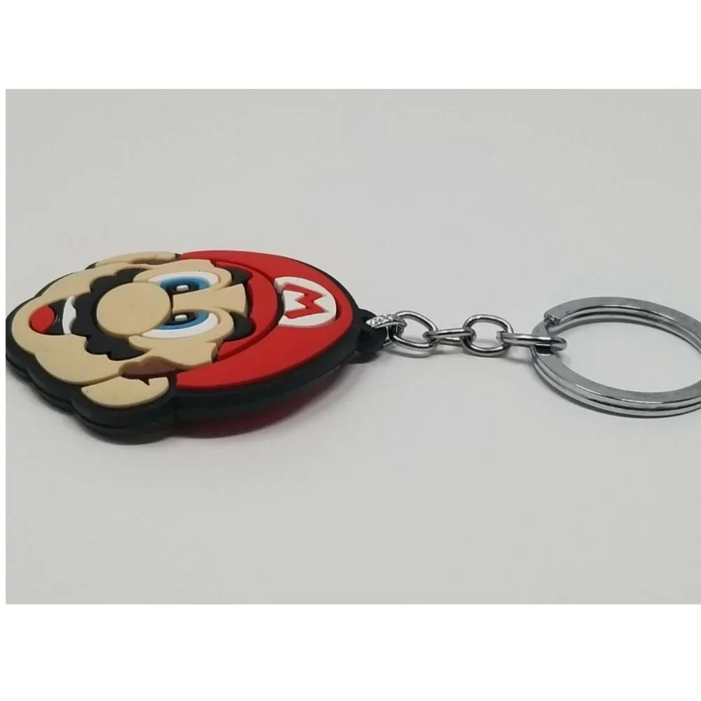 Mario Face Double Sided Rubber Keychain Key Ring 2.25”